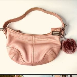 COACH Rose Pink Small Leather Hobo Shoulder Bag No M3S-8541 w Faux Fur Bag Charm